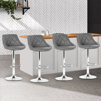 4x Bar Stools Leather Padded Gas Lift Grey Furniture Kings Warehouse 