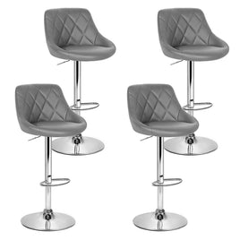 4x Bar Stools Leather Padded Gas Lift Grey Furniture Kings Warehouse 