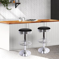 4x Bar Stools Leather Padded Gas Lift Silver Furniture Kings Warehouse 