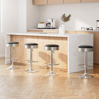 4x Bar Stools Leather Padded Gas Lift Silver Furniture Kings Warehouse 
