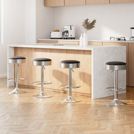 4x Bar Stools Leather Padded Gas Lift Silver Furniture Kings Warehouse 