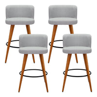 4x Bar Stools Linen Padded Wooden Grey Furniture Kings Warehouse 