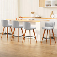 4x Bar Stools Linen Padded Wooden Grey Furniture Kings Warehouse 