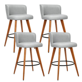 4x Bar Stools Linen Padded Wooden Grey Furniture Kings Warehouse 