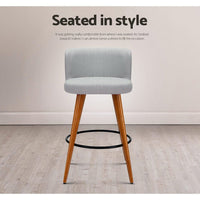 4x Bar Stools Linen Padded Wooden Grey Furniture Kings Warehouse 