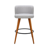 4x Bar Stools Linen Padded Wooden Grey Furniture Kings Warehouse 