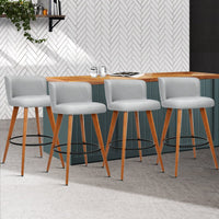 4x Bar Stools Linen Padded Wooden Grey Furniture Kings Warehouse 