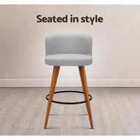 4x Bar Stools Linen Padded Wooden Grey Furniture Kings Warehouse 