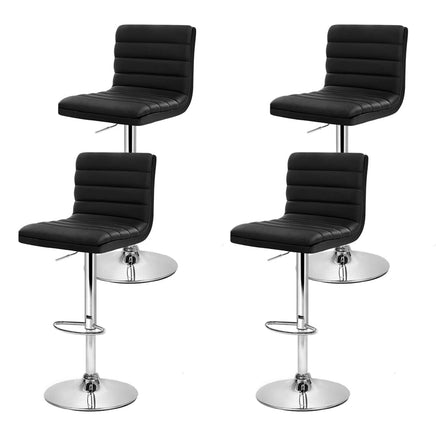 4x Bar Stools Padded Leather Gas Lift Black Furniture Kings Warehouse 