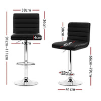 4x Bar Stools Padded Leather Gas Lift Black Furniture Kings Warehouse 