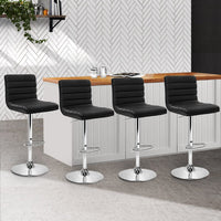 4x Bar Stools Padded Leather Gas Lift Black Furniture Kings Warehouse 