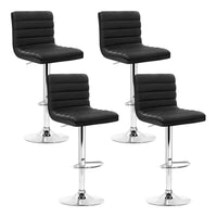 4x Bar Stools Padded Leather Gas Lift Black