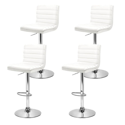 4x Bar Stools Padded Leather Gas Lift White Furniture Kings Warehouse 
