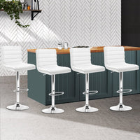 4x Bar Stools Padded Leather Gas Lift White Furniture Kings Warehouse 