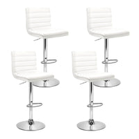 4x Bar Stools Padded Leather Gas Lift White Furniture Kings Warehouse 