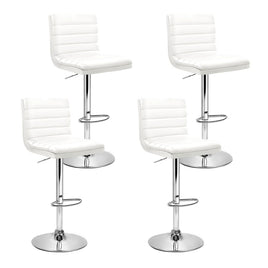 4x Bar Stools Padded Leather Gas Lift White Furniture Kings Warehouse 
