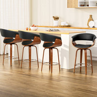 4x Bar Stools Swivel PU Seat Wooden Furniture Kings Warehouse 