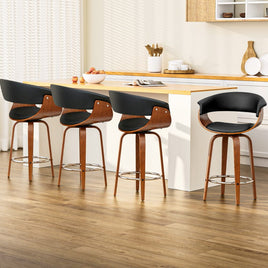 4x Bar Stools Swivel PU Seat Wooden Furniture Kings Warehouse 