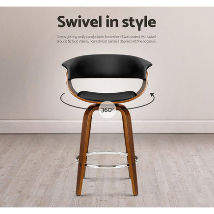 4x Bar Stools Swivel PU Seat Wooden Furniture Kings Warehouse 