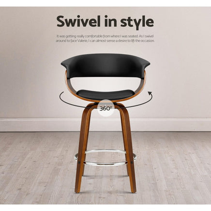 4x Bar Stools Swivel PU Seat Wooden Furniture Kings Warehouse 