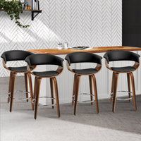 4x Bar Stools Swivel PU Seat Wooden Furniture Kings Warehouse 