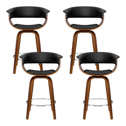 4x Bar Stools Swivel PU Seat Wooden Furniture Kings Warehouse 