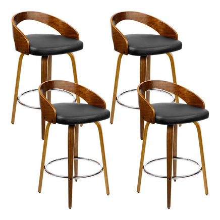 4x Bar Stools Swivel Seat Curving Backrest Furniture Kings Warehouse 