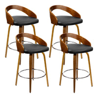 4x Bar Stools Swivel Seat Curving Backrest Furniture Kings Warehouse 