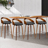 4x Bar Stools Swivel Seat Curving Backrest Furniture Kings Warehouse 