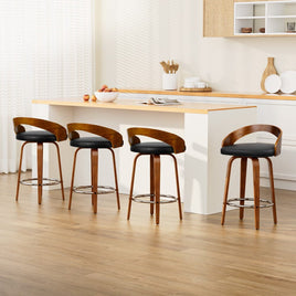 4x Bar Stools Swivel Seat Curving Backrest Furniture Kings Warehouse 