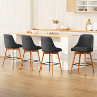 4x Bar Stools Swivel Seat Wooden Charcoal Furniture Kings Warehouse 