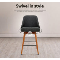 4x Bar Stools Swivel Seat Wooden Charcoal Furniture Kings Warehouse 