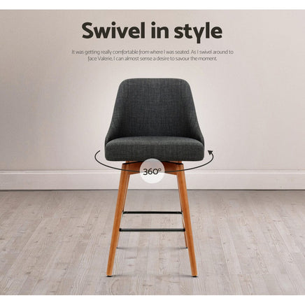 4x Bar Stools Swivel Seat Wooden Charcoal Furniture Kings Warehouse 