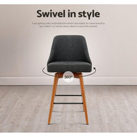 4x Bar Stools Swivel Seat Wooden Charcoal Furniture Kings Warehouse 