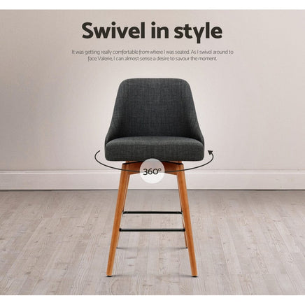 4x Bar Stools Swivel Seat Wooden Charcoal Furniture Kings Warehouse 