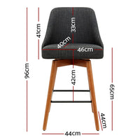 4x Bar Stools Swivel Seat Wooden Charcoal Furniture Kings Warehouse 