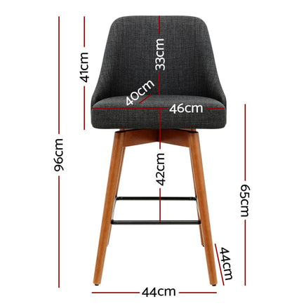 4x Bar Stools Swivel Seat Wooden Charcoal Furniture Kings Warehouse 