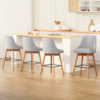 4x Bar Stools Swivel Seat Wooden Grey Furniture Kings Warehouse 