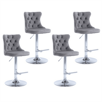 4x Height Adjustable Swivel Bar Stool Velvet Stud Barstool with Footrest and Chromed Base- Gray Furniture Kings Warehouse 