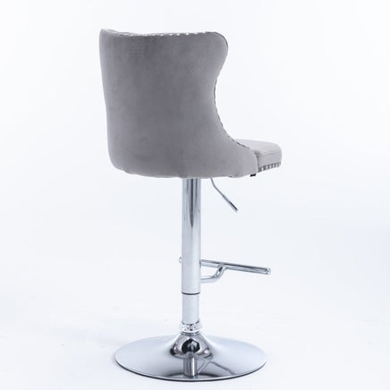 4x Height Adjustable Swivel Bar Stool Velvet Stud Barstool with Footrest and Chromed Base- Gray Furniture Kings Warehouse 