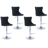 4x Height Adjustable Swivel Bar Stool Velvet Studs Barstool with Footrest and Chromed Base- Black Furniture Kings Warehouse 