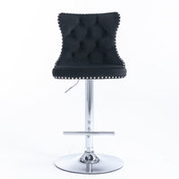 4x Height Adjustable Swivel Bar Stool Velvet Studs Barstool with Footrest and Chromed Base- Black Furniture Kings Warehouse 