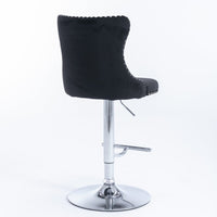 4x Height Adjustable Swivel Bar Stool Velvet Studs Barstool with Footrest and Chromed Base- Black Furniture Kings Warehouse 