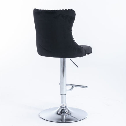 4x Height Adjustable Swivel Bar Stool Velvet Studs Barstool with Footrest and Chromed Base- Black Furniture Kings Warehouse 
