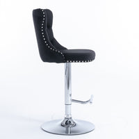 4x Height Adjustable Swivel Bar Stool Velvet Studs Barstool with Footrest and Chromed Base- Black Furniture Kings Warehouse 