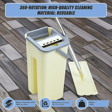 4x Microfiber Pads Flat Mop Bucket Kit 360 Rotating Self Wash Cleaning Commercial Kings Warehouse 