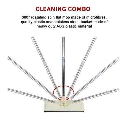 4x Microfiber Pads Flat Mop Bucket Kit 360 Rotating Self Wash Cleaning Commercial Kings Warehouse 