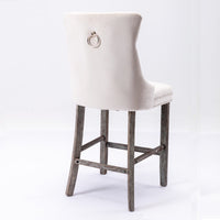 4X Velvet Bar Stools with Studs Trim Wooden Legs Tufted Dining Chairs Kitchen Furniture Kings Warehouse 