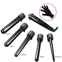 5 in 1 Hair Curler Wand Set Ceramic Styling Curling Iron Roller Barrel LED+Glove Kings Warehouse 