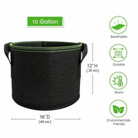 5-Pack 10 Gallons Plant Grow Bag Flower Container Pots with Handles Garden Planter Kings Warehouse 